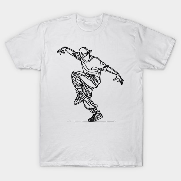 Hip Hop Male dancer - Black one line art T-Shirt by PrintSoulDesigns